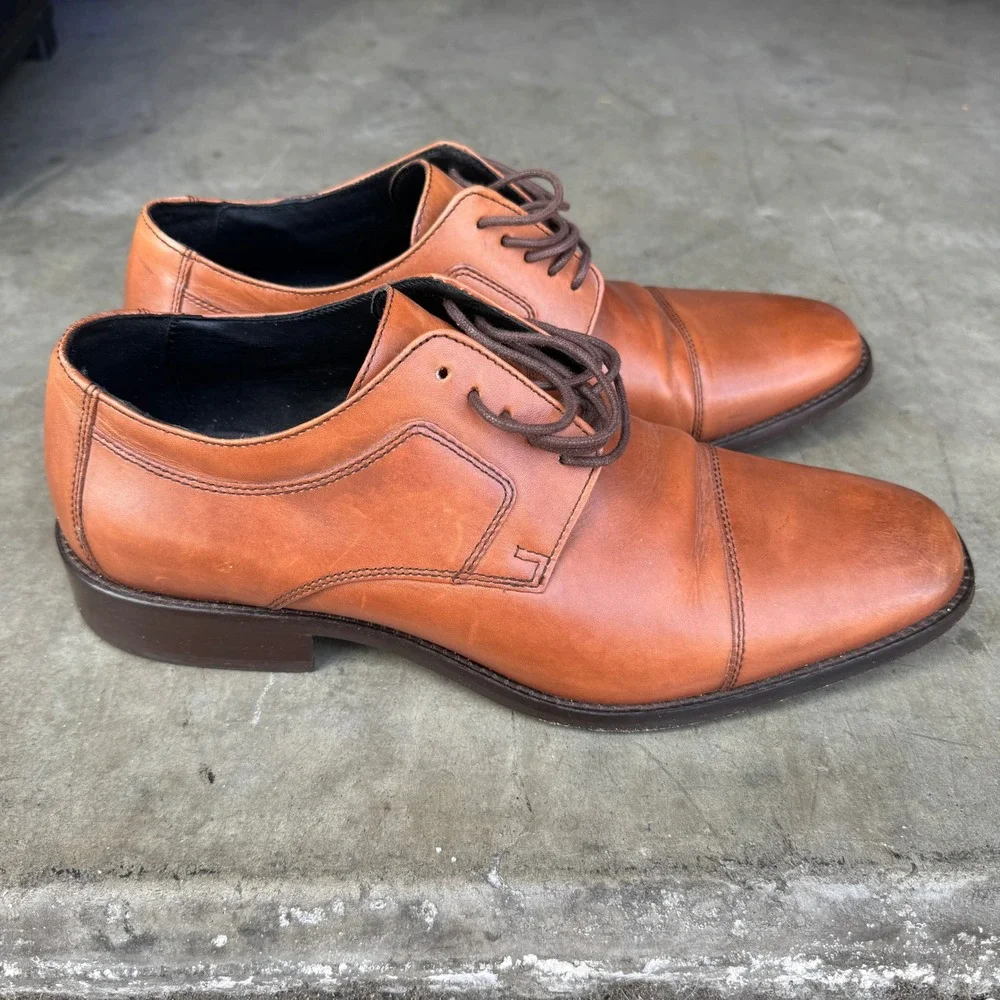 Johnston & Murphy Men Tan Leather Cap Toe Oxford Dress Shoes 59-11566 Size 10.5M